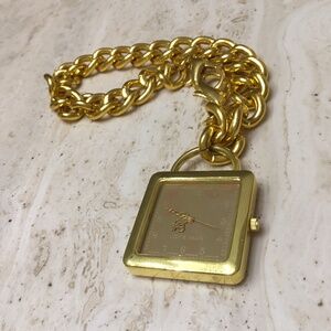 VintageJoy & Iman Quartz Fashion Pocket Purse Watch Gold Case Chain Neutral Dial